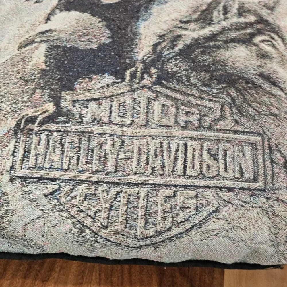 VTG‎ Y2K Harley Davidson Throw Pillows Needlepoint Wolf Bald Eagle 16